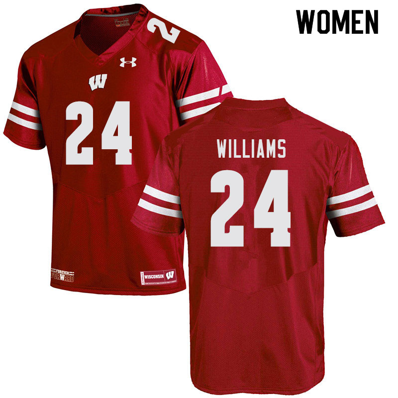 Wisconsin Badgers Women's #24 James Williams NCAA Under Armour Authentic Red College Stitched Football Jersey XH40U82TQ